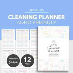 ADHD Cleaning Planner, Editable Canva Cleaning Schedule, Printable Cleaning Planner, Organiser Planner, Weekly Cleaning, Daily Cleaning