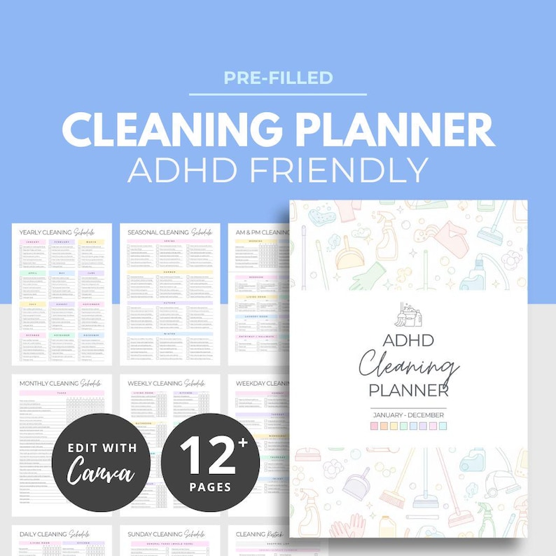 ADHD Cleaning Planner, Editable Canva Cleaning Schedule, Printable Cleaning Planner, Organiser Planner, Weekly Cleaning, Daily Cleaning image 1
