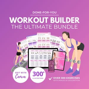 Workout Tracker, Workout Plan Builder, exercise instructions, canva template, exercise illustrations, canva workout plan template, DFY