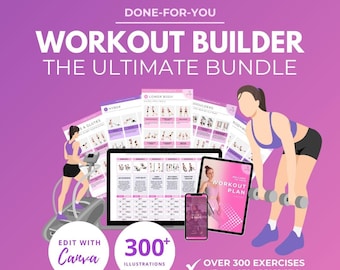 Workout Tracker, Workout Plan Builder, exercise instructions, canva template, exercise illustrations, canva workout plan template, DFY