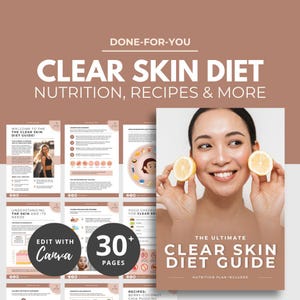 Clear Skin Diet Guide, nutrition templates, health coach template, wellness ebook, canva eBook template, DFY content, PLR Digital Products