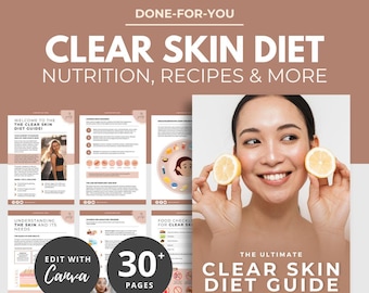 Clear Skin Diet Guide, nutrition templates, health coach template, wellness ebook, canva eBook template, DFY content, PLR Digital Products