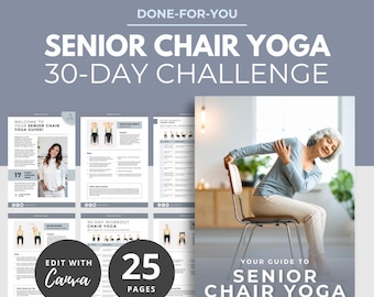 Chair Yoga for Seniors, Senior Chair Exercise Plan, exercise instructions poster, elderly exercise illustrations, canva Template DFY