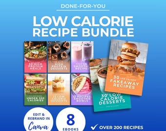 Low Calorie Recipes Fitness Coach Bundle, Editable Canva eBook Template, Meal Prep, High Protein Recipes, Healthy Meals, Weight Loss DFY