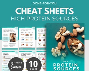High Protein Foods Sheet, Canva Template, Nutrition Handout, Healthy Diet Eating, Weightloss, Protein Sources, Nutrition PLR, Food Chart