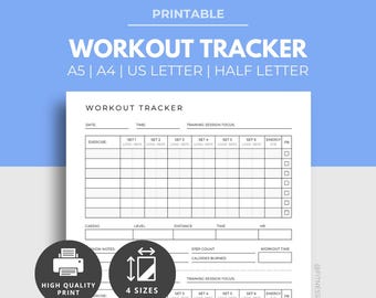 Workout Tracker Printable, Daily Workout Log, Fitness Journal, Workout Planner, Fitness Planner, A4/A5/Letter/Half Letter, Exercise Planner
