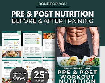 Pre and Post Workout Nutrition Guide, DFY meal prep, nutrition ebook, DFY Guide, Canva Template, Fitness PLR, fitness coach template