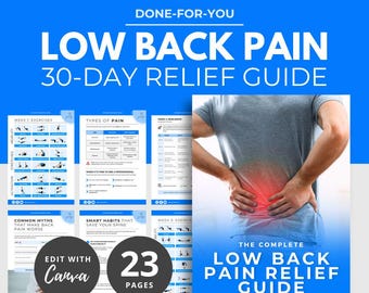 30-Day Lower Back Pain Relief Guide, Home workout plan, Canva ebook Template, Health Coach Resource DFY, PLR Recovery Guide, Fitness Coach