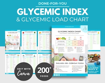 Glycemic Index Food List Chart, Low GI GL DIet, Diabetic Food List, Type 2 Diabetes, Canva Template, Health Coach Resource, Nutrition PLR