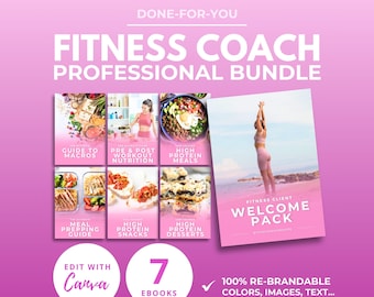 Fitness Coaching Bundle PLR, Editable Canva eBook Template, Meal Prep, High Protein Recipes, Healthy Recipes, Weight Loss Guide, Macro Guide