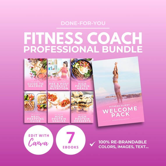 Fitness Coaching Bundle PLR, Editable Canva eBook Template, Meal Prep, High Protein Recipes, Healthy Recipes, Weight Loss Guide, Macro Guide