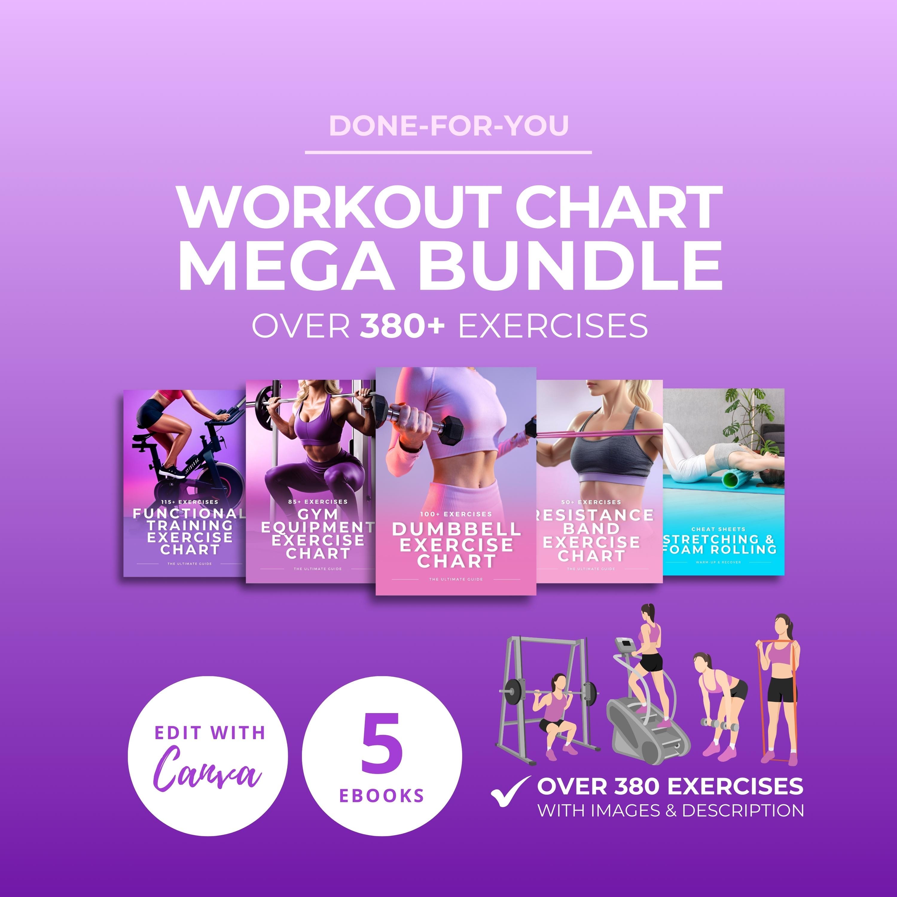 Workout Routine Chart Organize Workout Chart Bundle, Exercise Illustrations, Dumbbell Workout ...