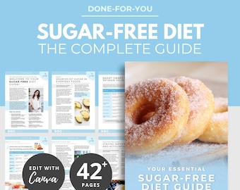 Sugar Free Diet Guide, canva DFY nutrition templates, health coach template, health coach content, wellness ebook, canva eBook template,