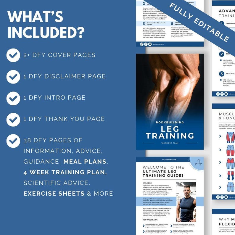 Template Disclaimer Exercise Routine Leg Training Guide for Muscle Growth, Workout Plan, Canva Ebook ...