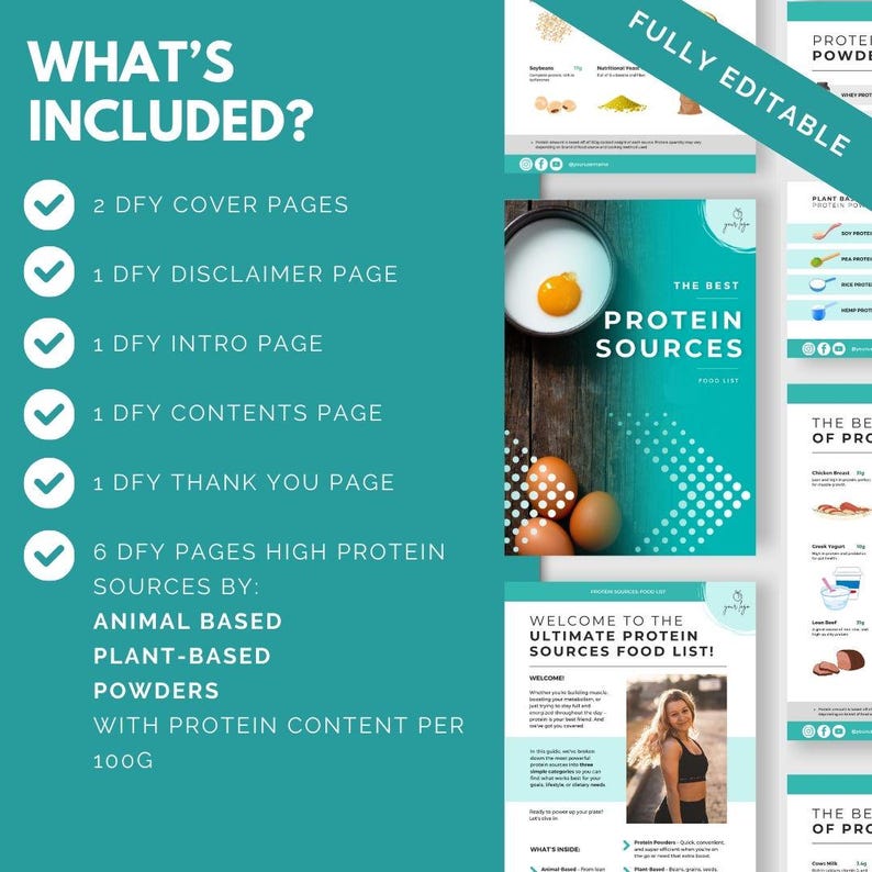 High Protein Foods Sheet, Canva Template, Nutrition Handout, Healthy Diet Eating, Weightloss, Protein Sources, Nutrition PLR, Food Chart image 2