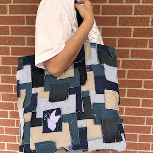 Patchwork Denim Large Tote Bag 1 of 1 made out of Upcycled Jeans Handmade Textile