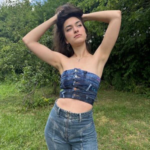 Waistband Tube Top made with Thrifted  Upcycled Jeans