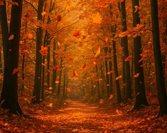 Herbst Waldweg Poster Set – Herbstlaub Digitale Kunstdrucke