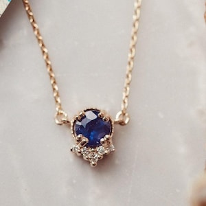 Sterling Silver Nessie Necklace – Blue Sapphire and Diamond Flare Pendant – Mythical Inspired Jewelry – Unique Silver Sapphire Necklace