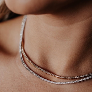 Sterling Silver Tennis Necklace – 4.00 CTTW CZ Tennis Chain – Classic Four-Prong Setting – Dainty Sparkling Statement Necklace