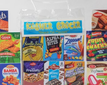 Kosher Grocer, pretend grocery, Jewish toy, age 0-7, play food, blocks, Jewish education, pre-school