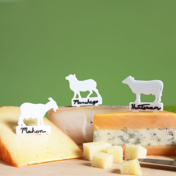 Writeable Cheese Markers - cow goat and sheep cheese labels, hostess gift, holiday party ideas, wine and cheese party gift