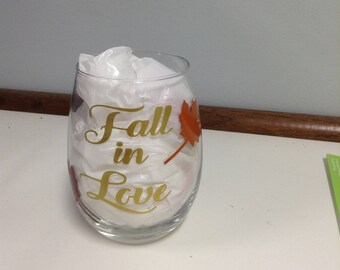 Stemless wine glass fall in love