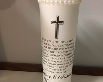 Love is Patient Unity Candle with Cross and Pearls