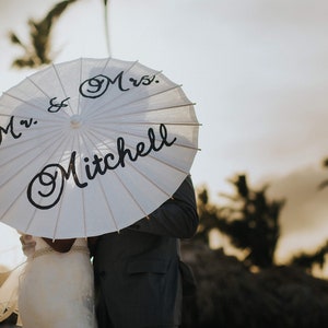 Mr and Mrs Name and date hand painted parasol for wedding image 9