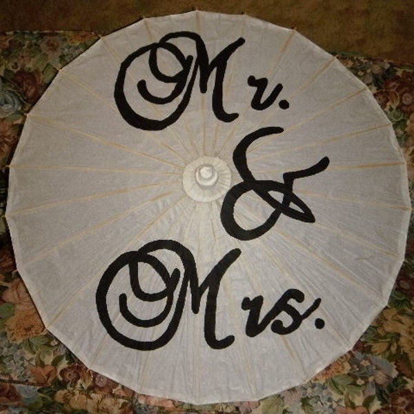 Mr and Mrs handpainted parasol great for wedding pictures