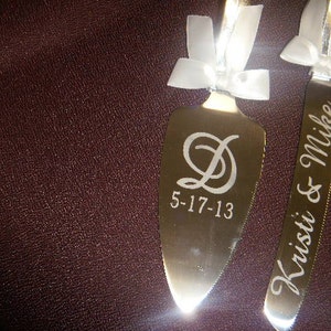 Wedding Personalized Cake Server and knife set monogram design with Name and Date