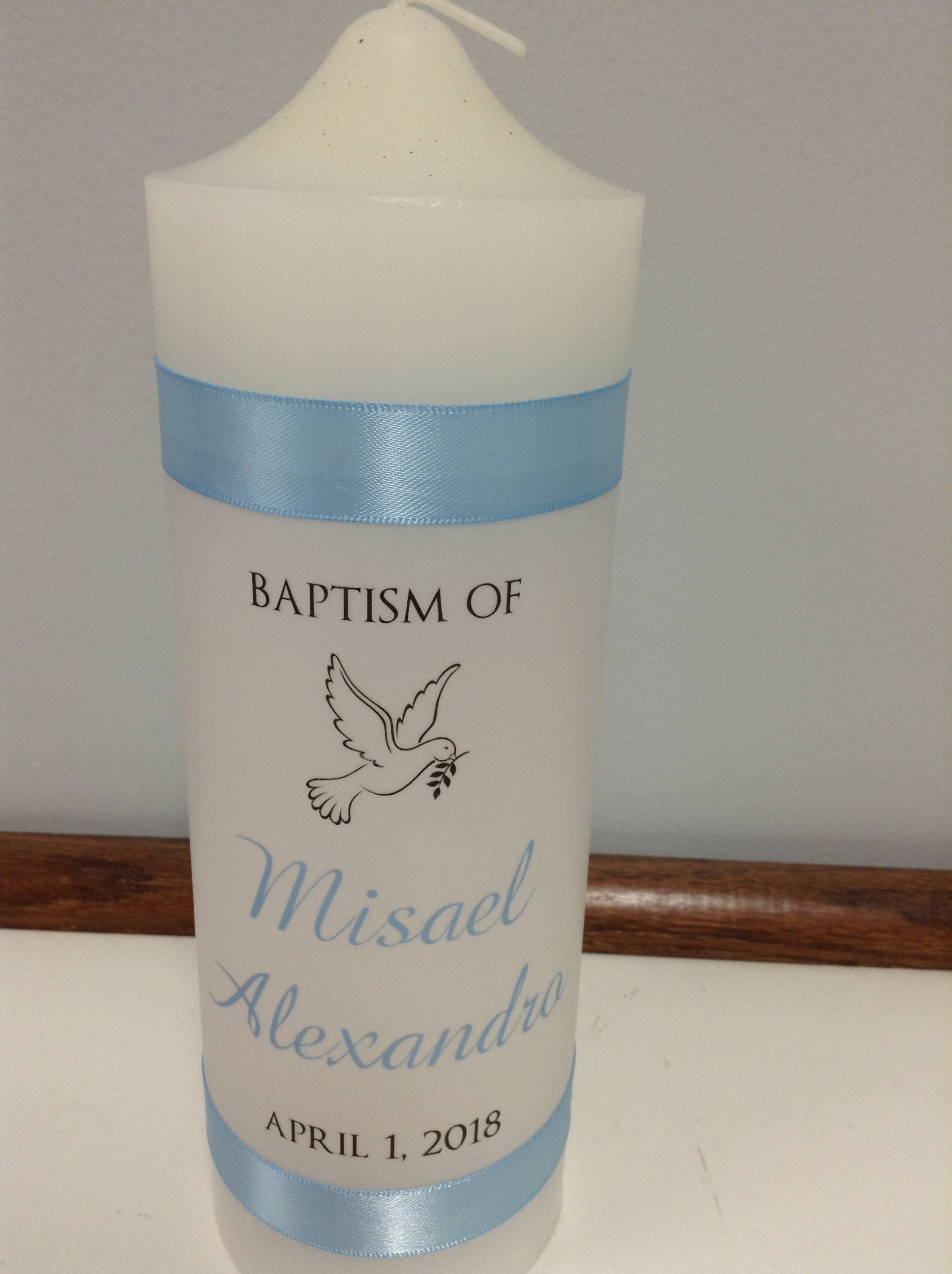 Baptism Taper Candle With Rosary Beads & Satin Gloves Baptism Taper Candle With Rosary Beads & Satin Gloves