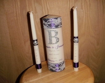 And Two Became One with lace and gems Unity Candle Set