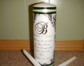 Damask Wedding Unity Candle Set with Verse and Gems