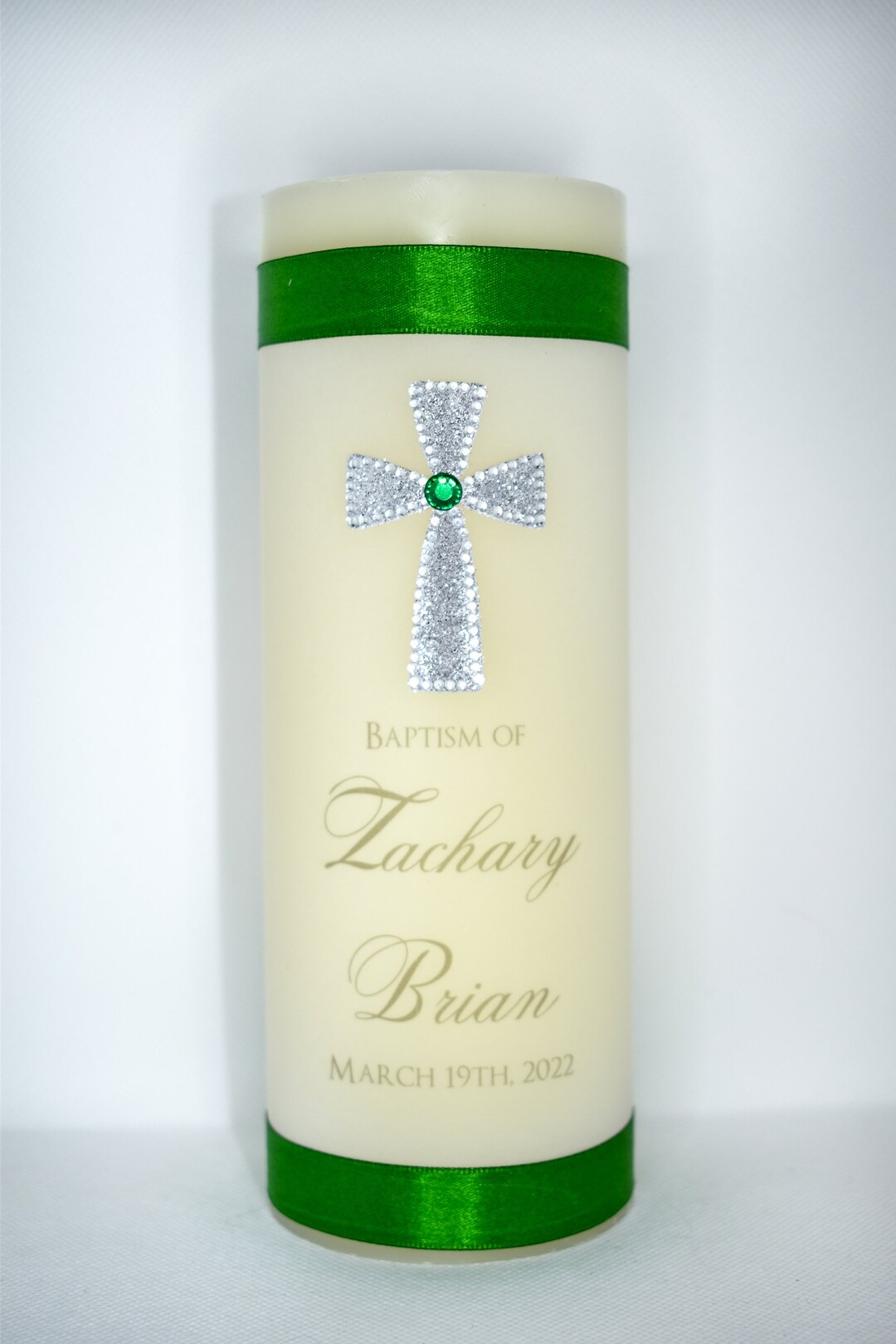 Baptism Candle With Color Accent Cross Etsy