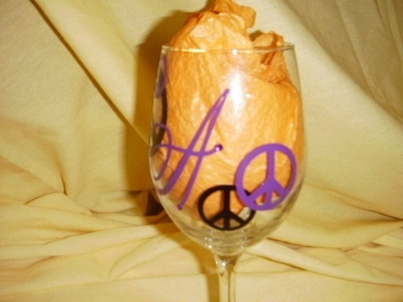 Wine Glass with Peace Signs image 2