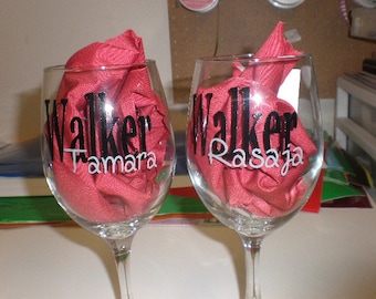 Personalized Wine Glasses with last name and first names