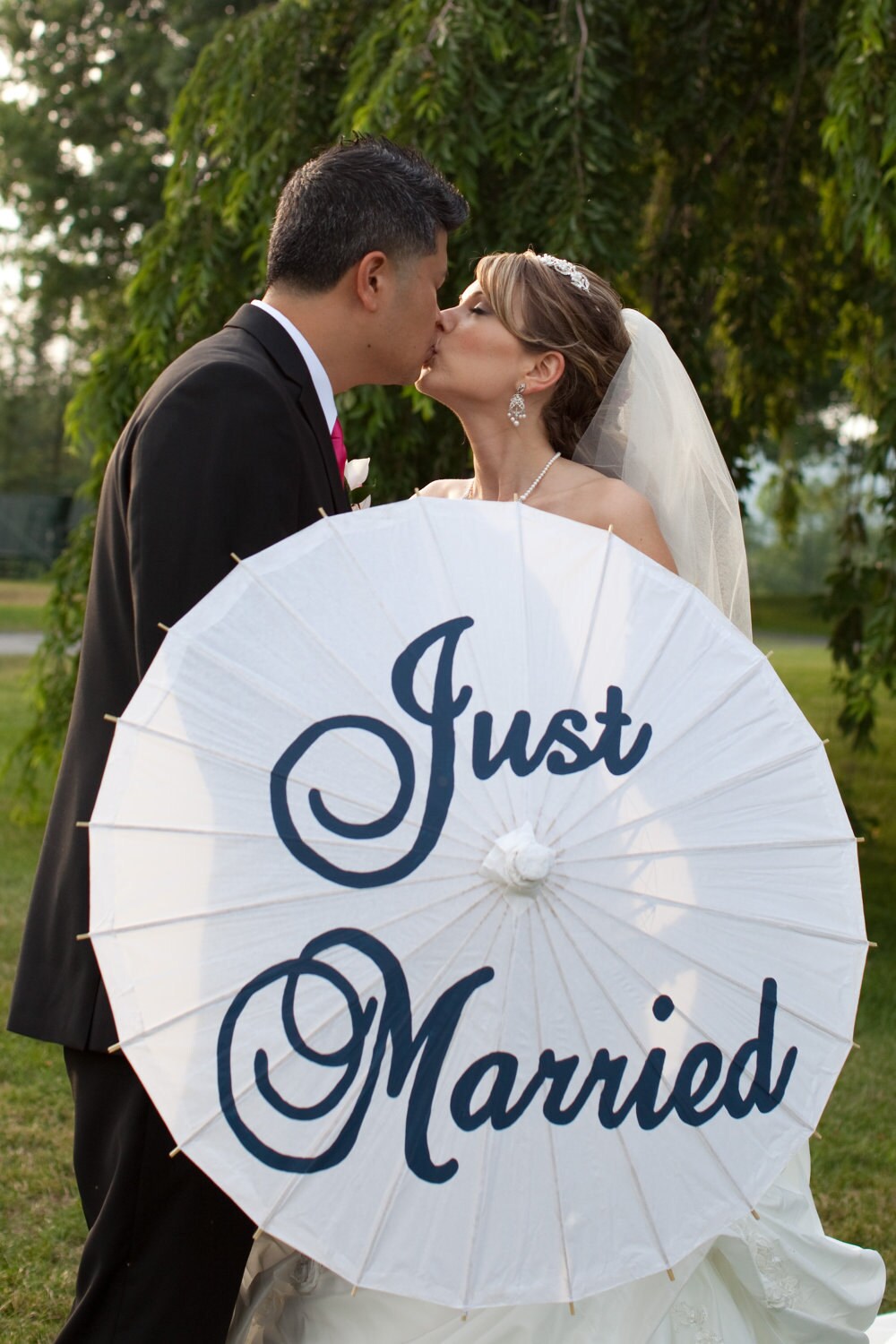 Large Size Big Enough for Bride & Groom Weddings Accessories Umbrellas Just Married Wedding Umbrella in White 