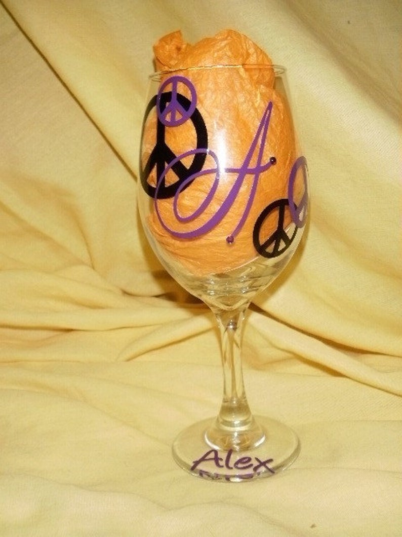 Wine Glass with Peace Signs image 4