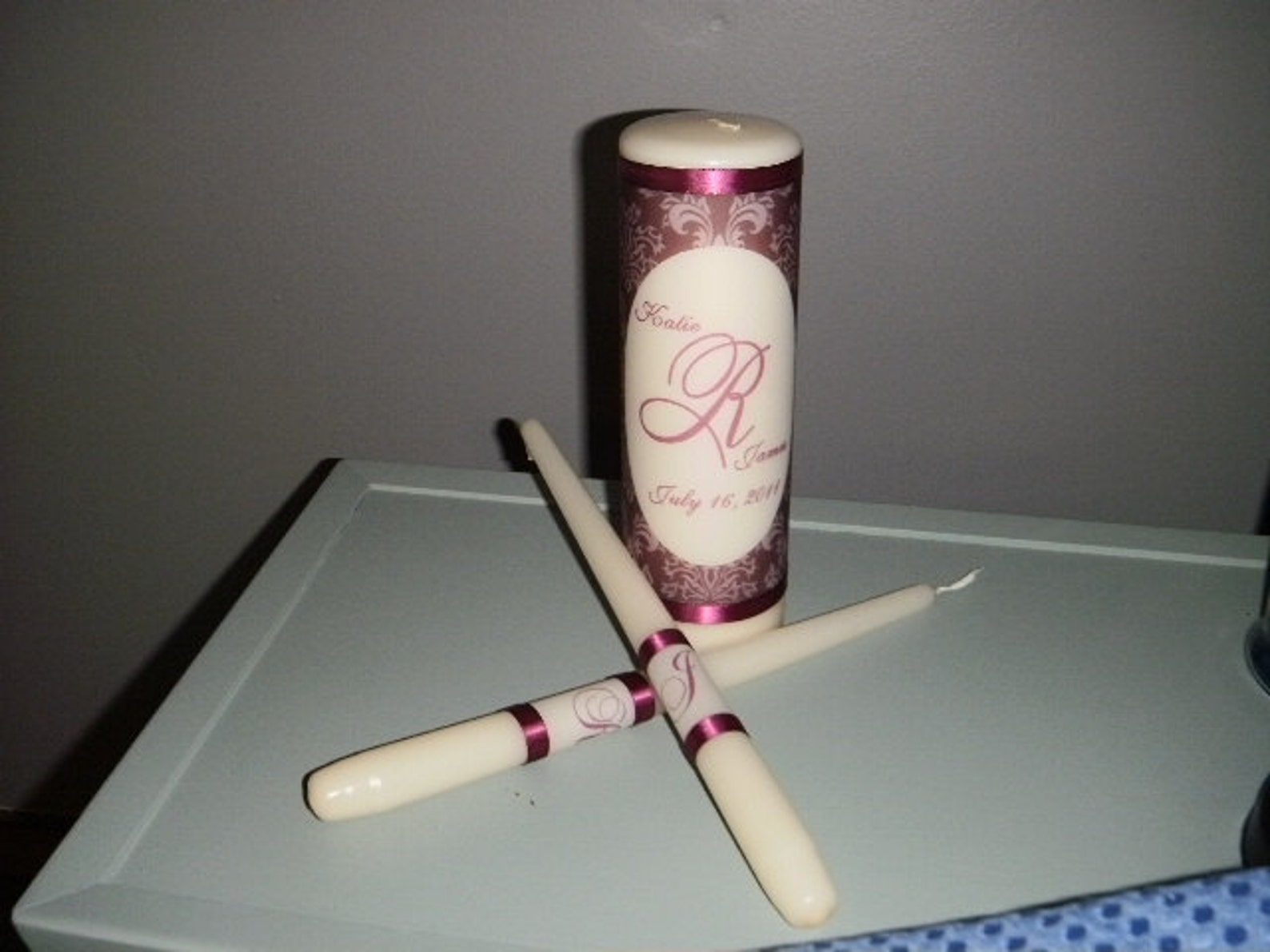 Damask Unity Candle Set Personalized With Gems Etsy