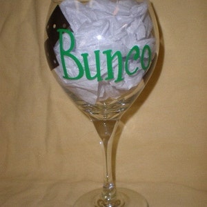 Bunco Wine Glass with Dice and Personalized image 1