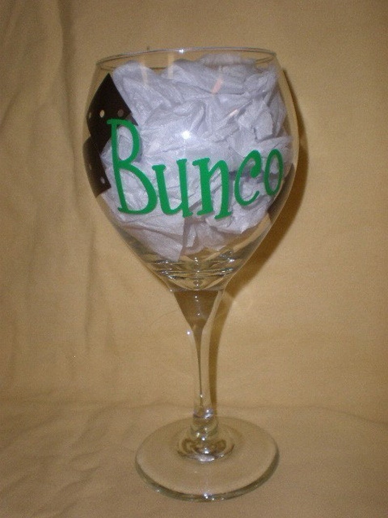 Bunco Wine Glass with Dice and Personalized image 1