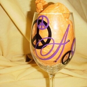 Wine Glass with Peace Signs image 1