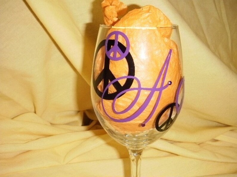 Wine Glass with Peace Signs image 1