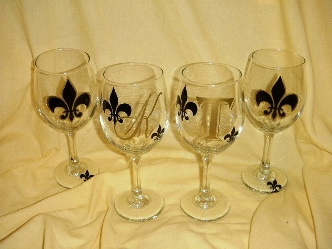 Set of 4 Personalized Fleur De Lis Wine Glasses Personalized Etsy