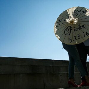 Mr and Mrs Name and date hand painted parasol for wedding image 3