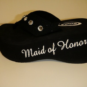 Platform Wedding Party Flip Flops embellished and personalized with title