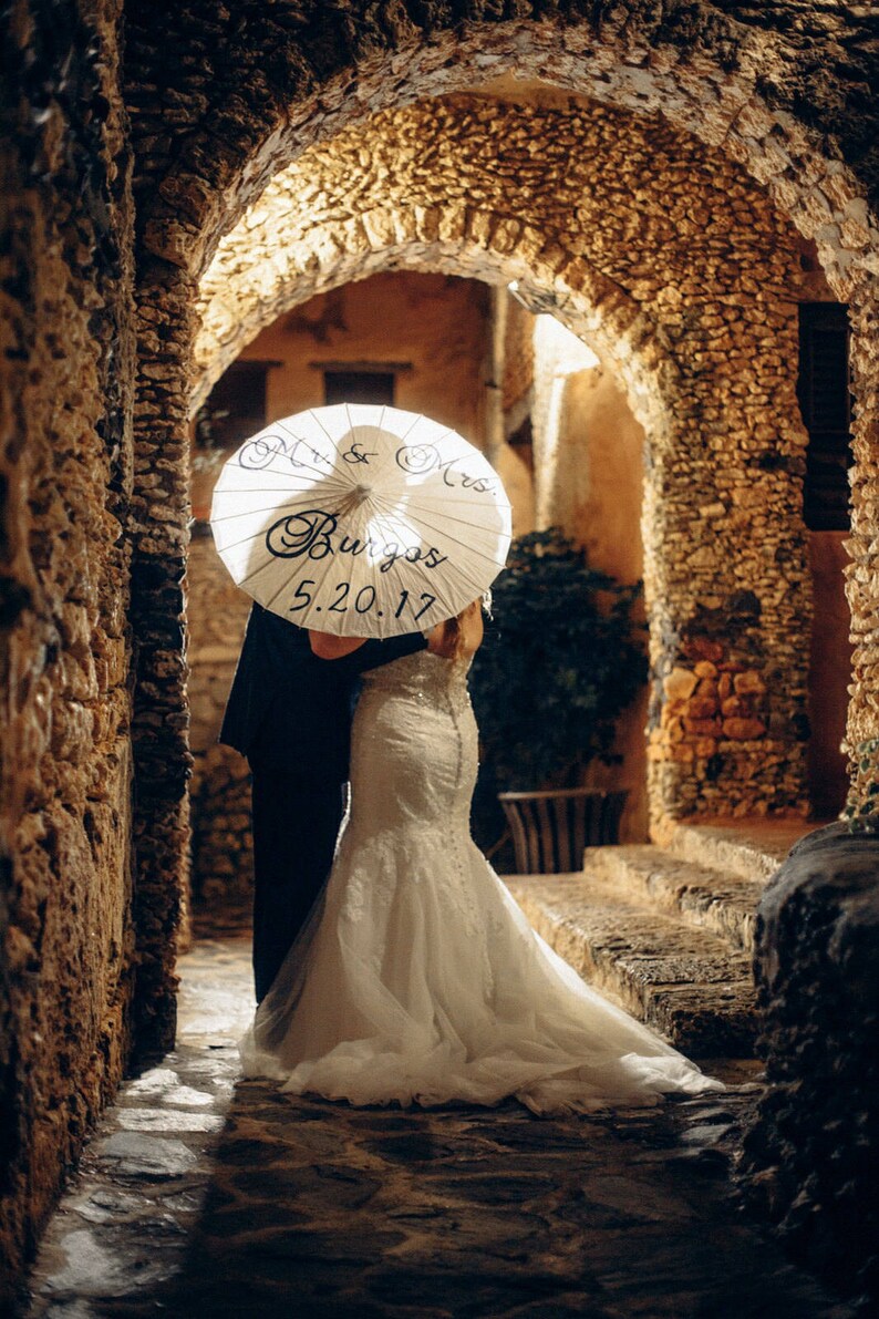 Mr and Mrs Name and date hand painted parasol for wedding image 5