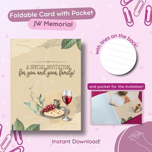 Invitación conmemorativa de JW: tarjeta plegable clásica con bolsillo | Imprimible y descarga instantánea