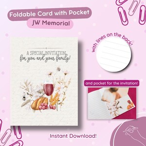 Invitación conmemorativa de JW: delicada tarjeta plegable con bolsillo | Imprimible y descarga instantánea